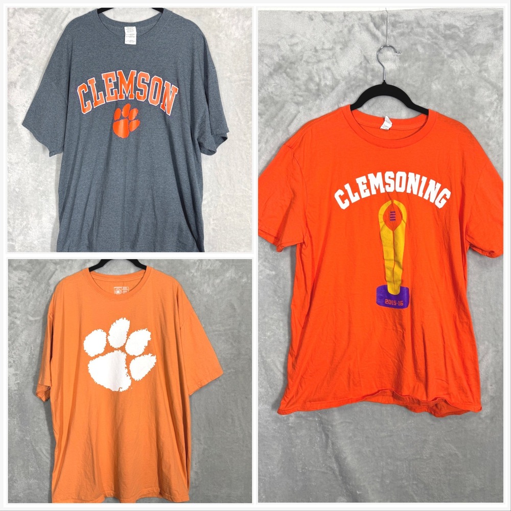 Clemson Tigers NCAA T Shirt Lot of 3 Football Paw Graphic 2 X-Large and 1 Large
